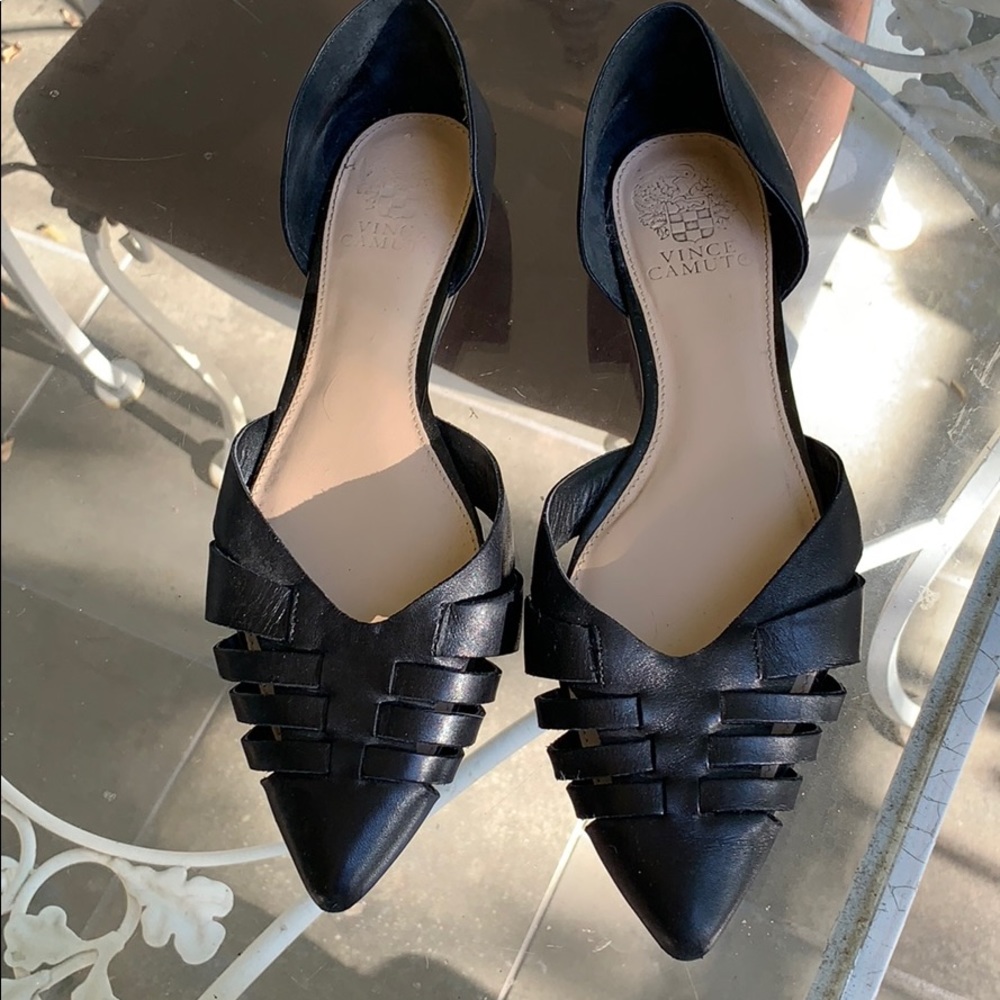 Vince Camuto Hadria Pointed Leather Black Flat 8.5